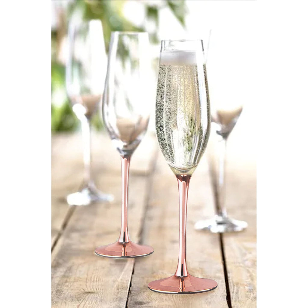 Set of 4 Sparkleware® Metallic Pink Glass Champagne Glass Flutes - The Keico