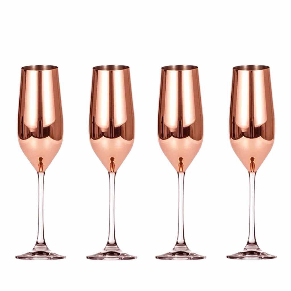 Set of 4 Sparkleware® Metallic Pink Glass Champagne Glass Flutes - The Keico