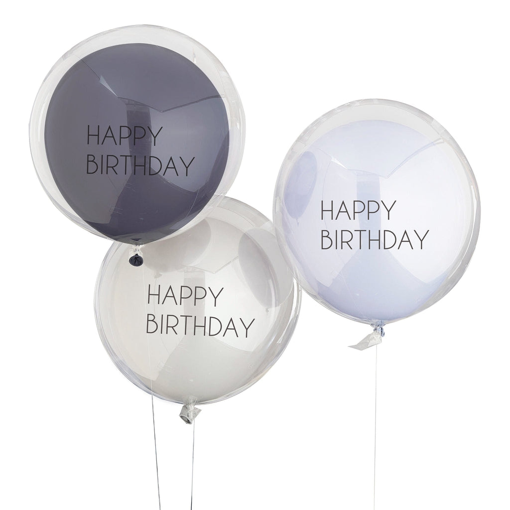 Blue & Grey Double Layered Happy Birthday Balloon Bundle | The KeiCo