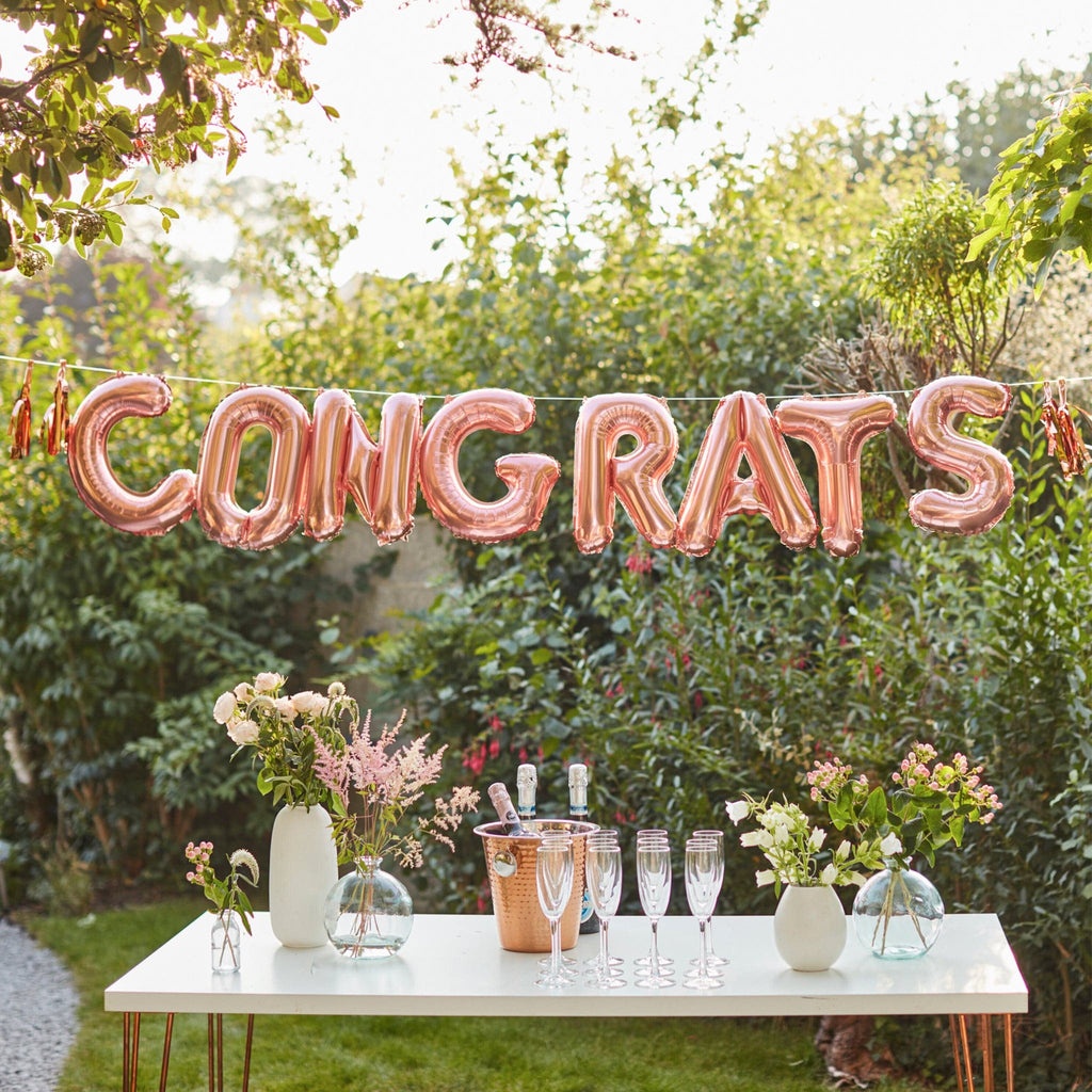 Congrats Rose Gold Balloon Bunting | Congratulations Party | The KeiCo