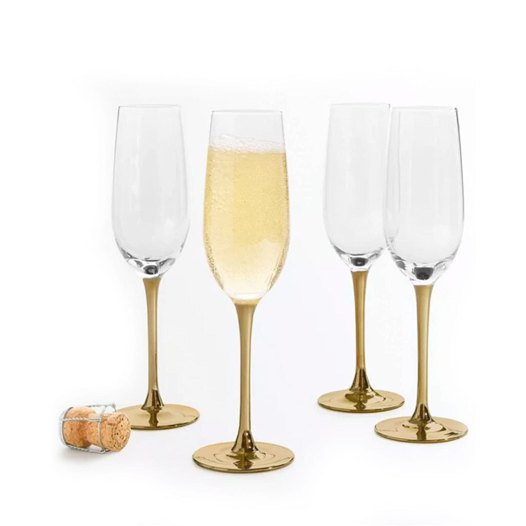 Set of 4 Sparkleware® Metallic Gold Glass Champagne Flutes - The Keico