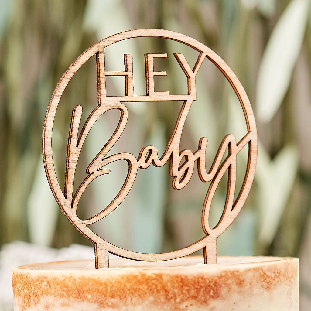 Wooden 'Hey Baby' Baby Shower Cake Topper - The Keico