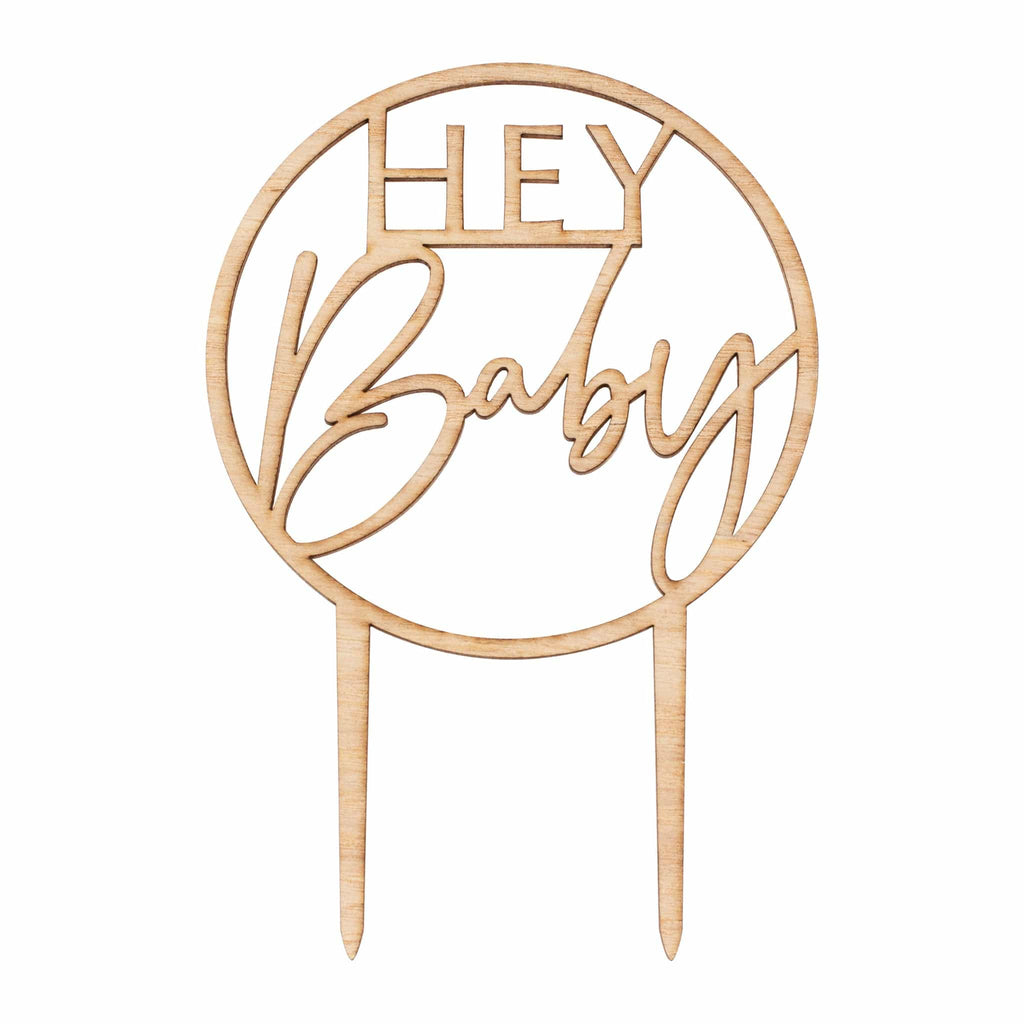 Wooden 'Hey Baby' Baby Shower Cake Topper - The Keico