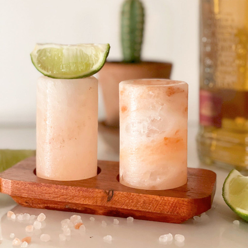 Himalayan Salt Shot Glasses - 2 Pack With Serving Tray - The Keico