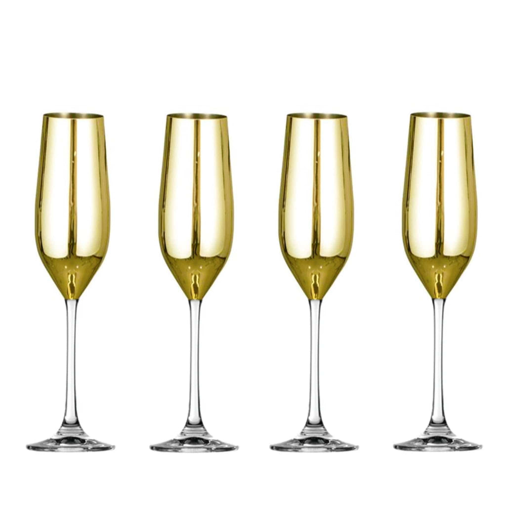 Set of 4 Sparkleware® Metallic Gold Glass Champagne Flutes - The Keico