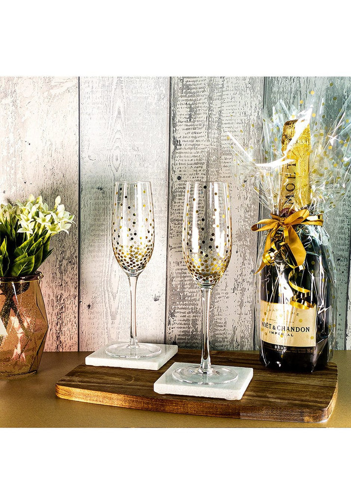 Set of 4 Sparkleware® Golden Polka-Dot Glass Champagne Flutes - The Keico