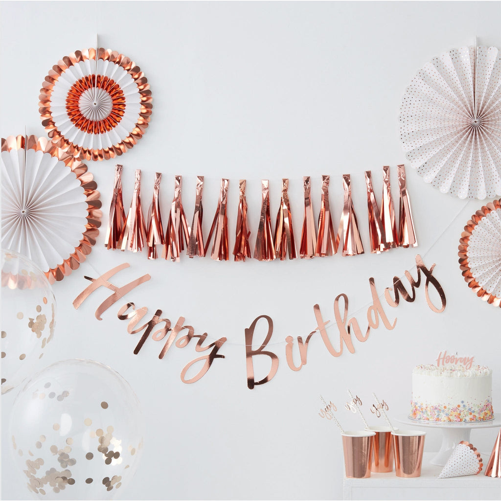 Rose Gold Happy Birthday Bunting Balloon | Birthday Gifts | The KeiCo