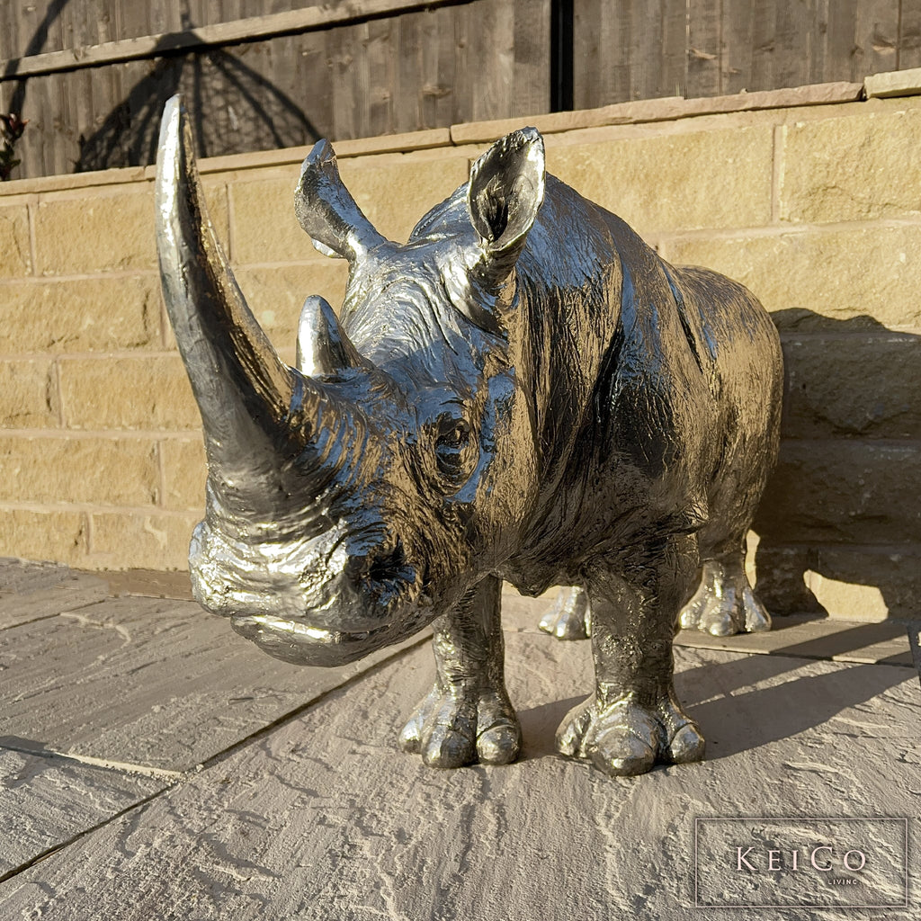 Extra Large Silver Platinum Rhino Sculpture - The Keico