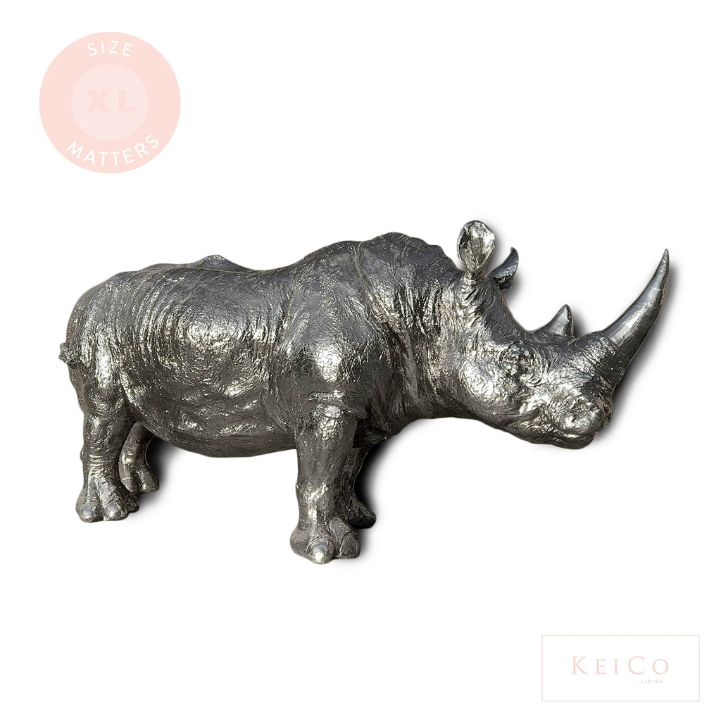 Extra Large Silver Platinum Rhino Sculpture - The Keico