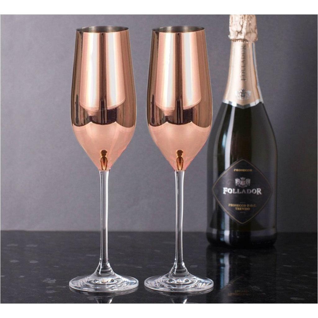 Set of 4 Sparkleware® Metallic Pink Glass Champagne Glass Flutes - The Keico