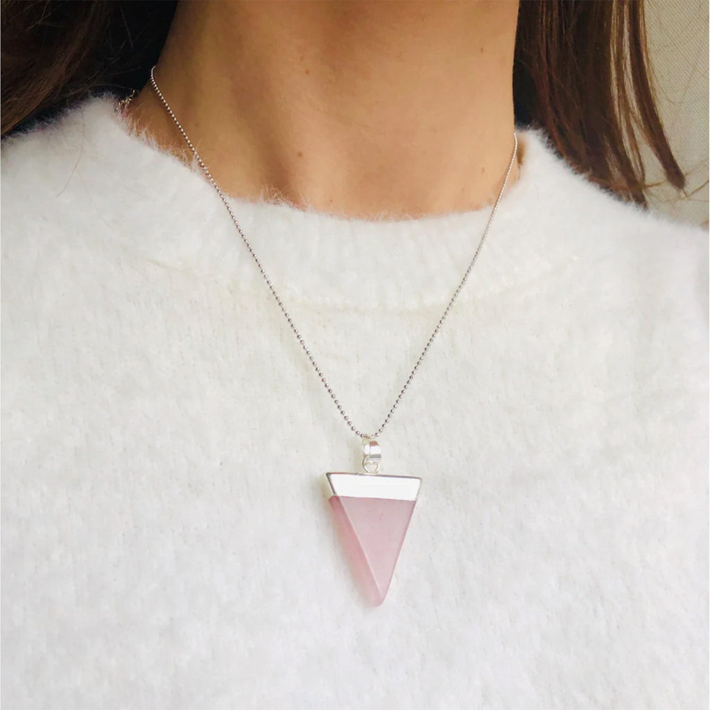 Rose Quartz Triangle Silver Plated Love Necklace - The Keico