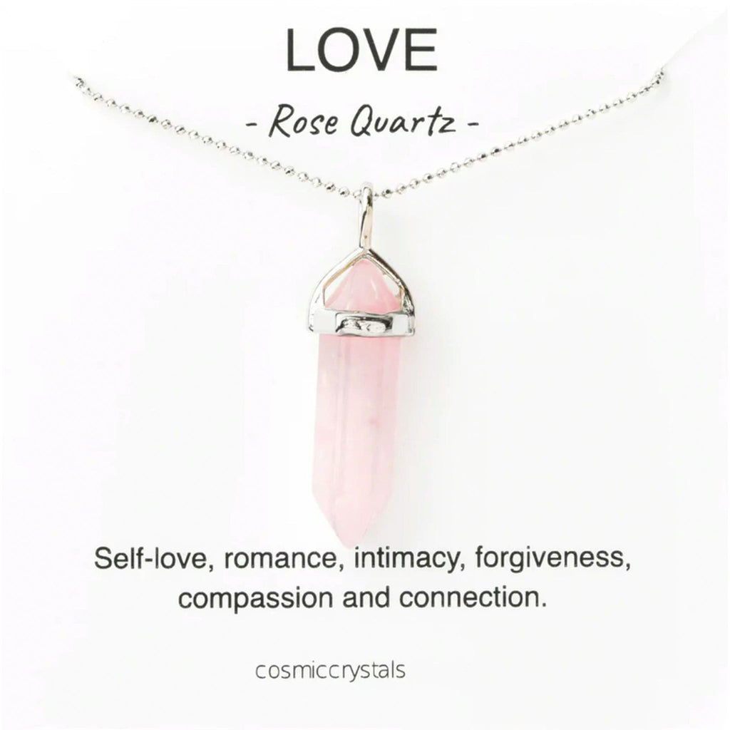 Rose Quartz Tower Silver Plated Love Necklace - The Keico