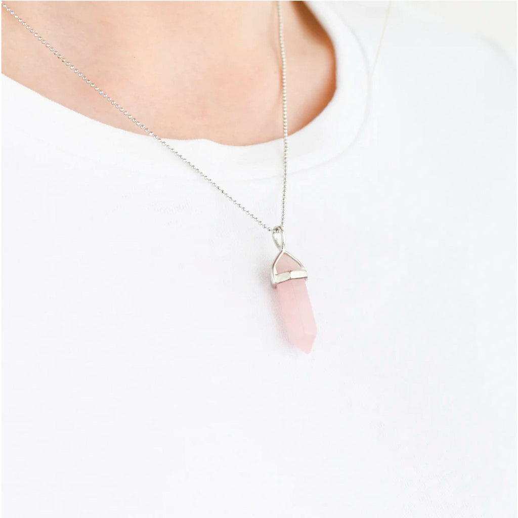 Rose Quartz Tower Silver Plated Love Necklace - The Keico