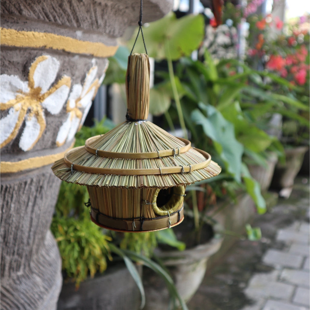 Natural Handmade Balinese Seagrass Bird Box - Circle - The Keico