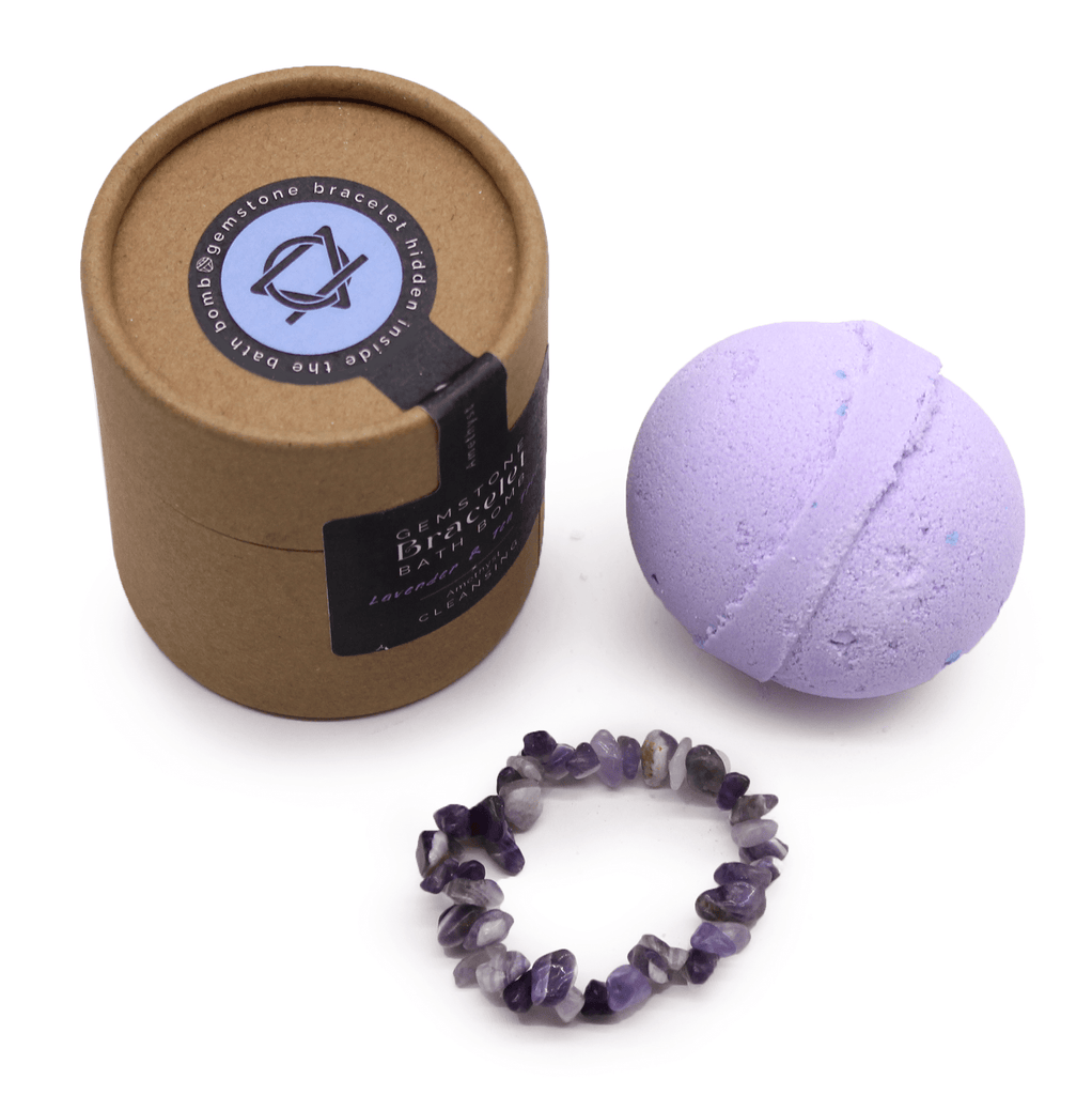 KeiCo's Amethyst Bracelet Bath Bomb exuding Lavender, Tea Tree and Sea Salt essences.
