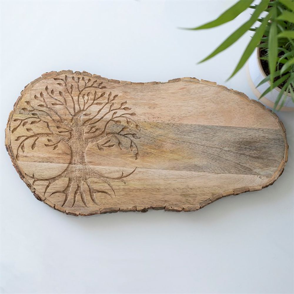 Detailed view of the engraved Tree of Life motif, symbolising rebirth and new beginnings.