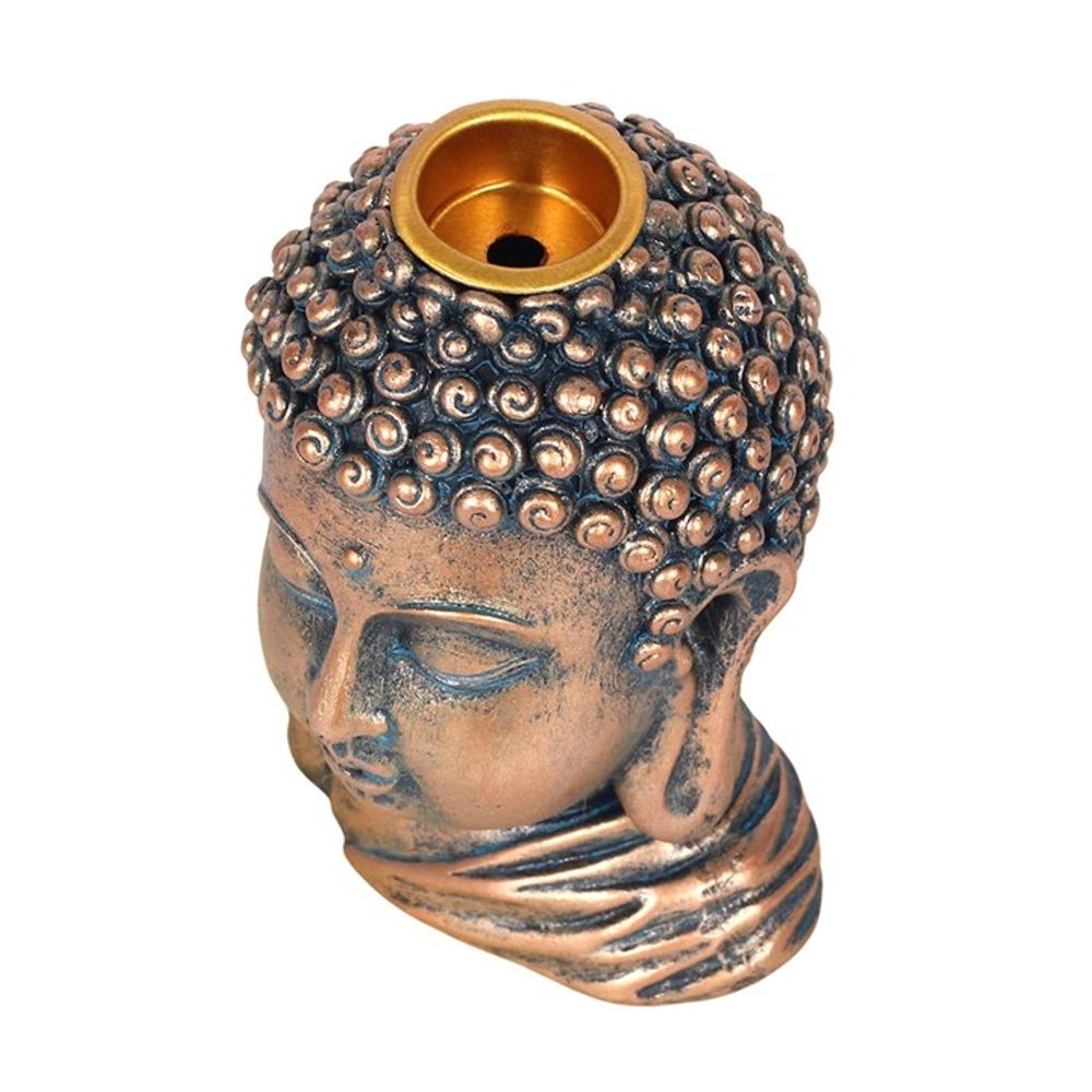 Bronze Buddha Head ornament, highlighting the backflow incense functionality.