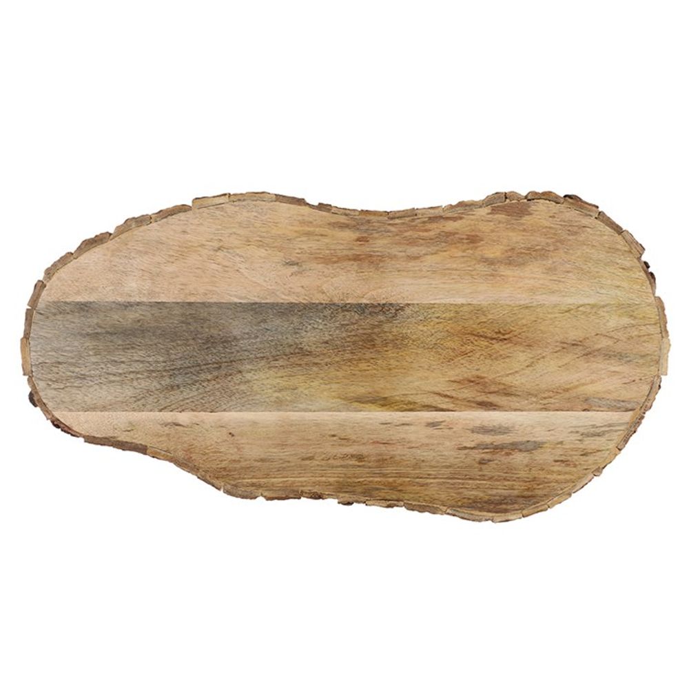 KeiCo's Tree of Life Grazing Board crafted from natural wood, showcasing its live edge bark and intricate engraving.