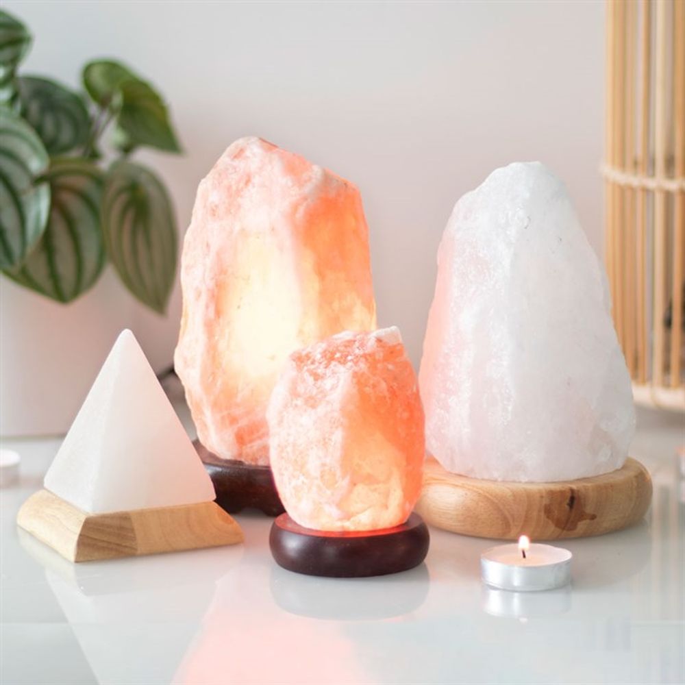 Desk setup featuring the Pyramid White USB Salt Lamp, serving as a beacon of calm and tranquillity.