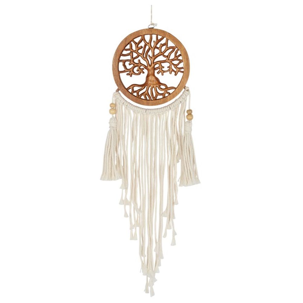 Intricately carved wooden Tree of Life centrepiece on Boho Dreamcatcher
