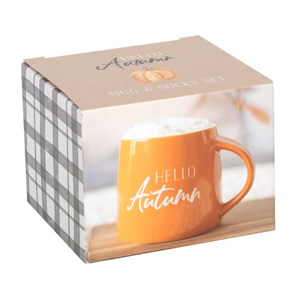 Pair of fluffy socks from the Hello Autumn set, showcasing their soft texture and matching autumnal design.