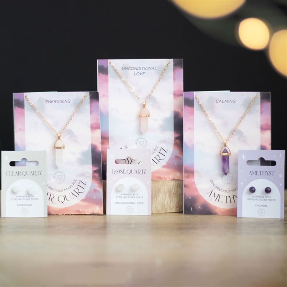 KeiCo card with clear quartz crystal necklace – a message of positive energy and love.