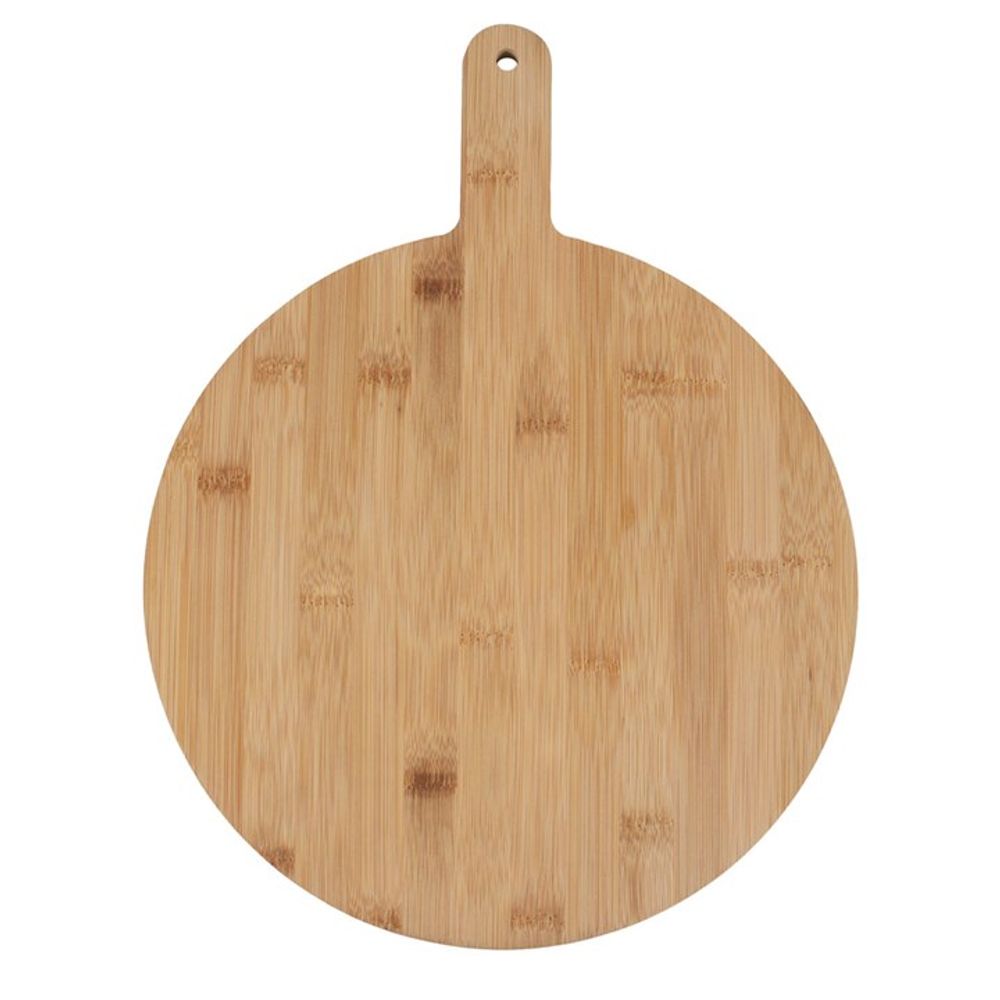 A robust wooden board, perfect for serving Dad's 12" pizza creations."