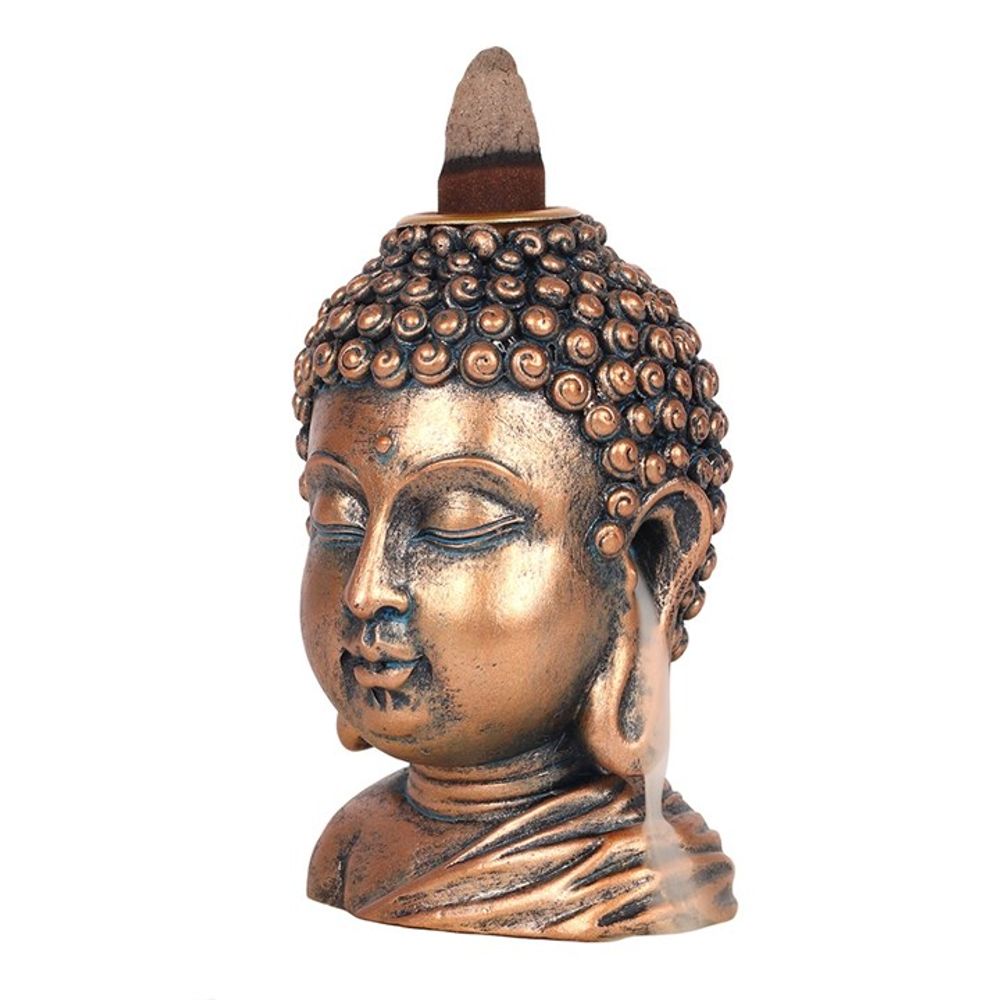 Lit incense cone atop the Buddha Head Burner, moments before the mesmerising smoke descent.